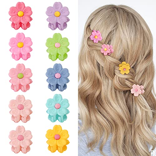 Ahoney 10Pcs Small Hair Claw Clips Cute 0.77" Mini Flower Daisy Hair Clips for Hair Decorations for Women Girls Mini Jaw Clips Strong Hold Hair Barrettes Girls Hair Accessories (Colorful) - Colorful