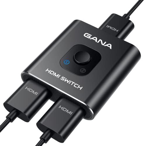 HDMI Switch 4k@60hz Splitter, GANA Aluminum Bidirectional HDMI Switcher 2 in 1 Out, Manual HDMI Hub Supports HD Compatible with Xbox PS5/4/3 Blu-Ray Player Fire Stick Roku(1 Display at a Time) - Black