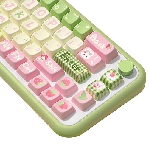Cute Strawberry Bunny Theme keycaps 158 Key PBT keycaps MDA Custom keycap Set is Suitable for 61/87/104/108 Cherry MX Switch and Other Mechanical Keyboards (Strawberry) - strawberry
