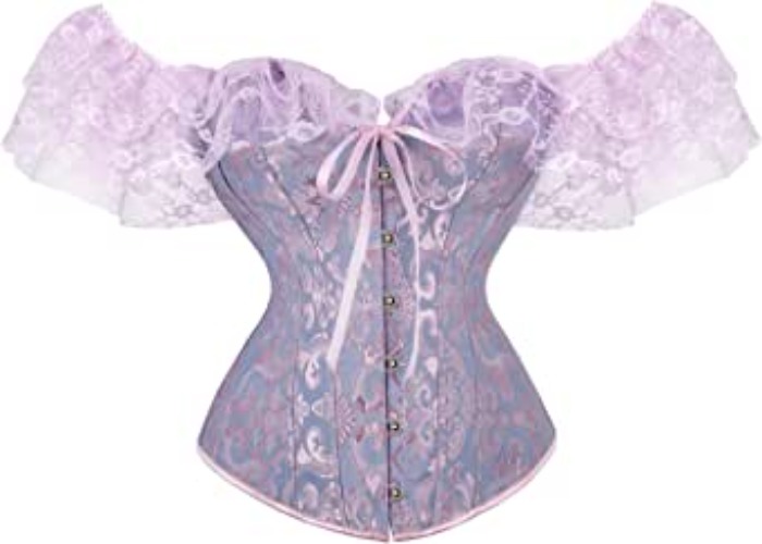 Moessa Women Floral Lace Off Shoulder Corset Bustier Boned Overbust Corset Bodyshaper Lingerie Top - XX-Large Purple