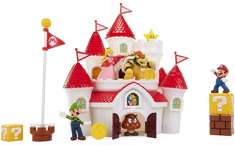 Super Mario 70843-4L Nintendo Deluxe Mushroom Kingdom Castle Playset with 5 2.5" Articulated Action Figures & 4 Accessories (Includes Mario, Luigi, Princess Peach, Bowser) - 