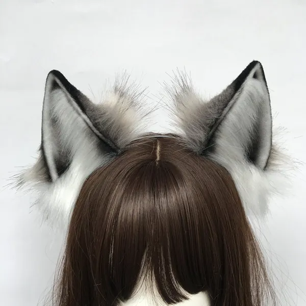 3.5“ Luxury black-grey wolf ears headband,White fox ears,Realistic beast ears,Animal ears,Werewolf ears,Dog ears,Plush toy,Cosplay ears