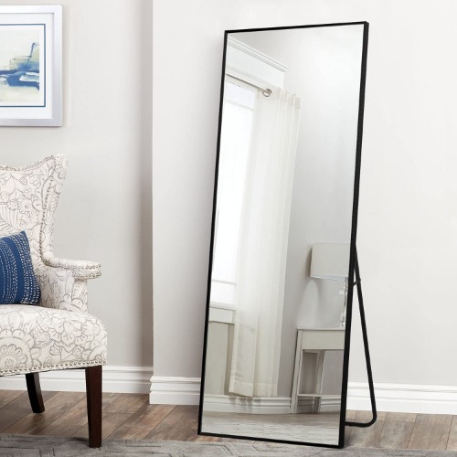 MIRUO Full Length Mirror, 59" x 20" Aluminum Alloy Frame Floor Mirror with Stand, Large Bedroom Mirror, Free Standing or Wall Mounted or Leaning Against Wall, Black