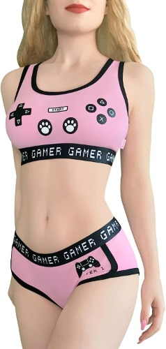 Littleforbig Women Cotton Camisole and Panties Sports loungewear Bralette Set - Playgirl - XX-Large Pink