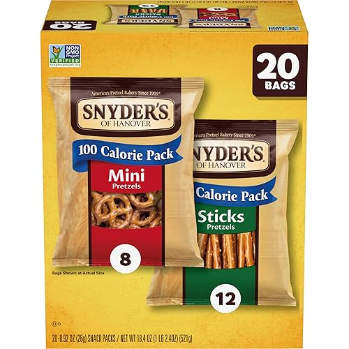 Snyder's of Hanover Pretzels, Minis and Sticks 100 Calorie Packs, 20 Ct Variety Pack - 100 Calories Minis & Snaps Variety Pack - 0.92 Ounce (Pack of 20)