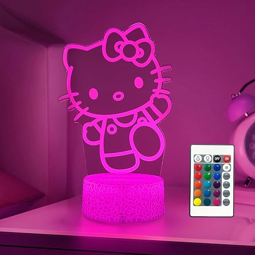Cat Night Light Cute Night Light - Anime Charater 16 Color Change Decor Kitty Lamp with Remote, Dim, Timer,Kids Gifts for Christmas Birthday - Kitty