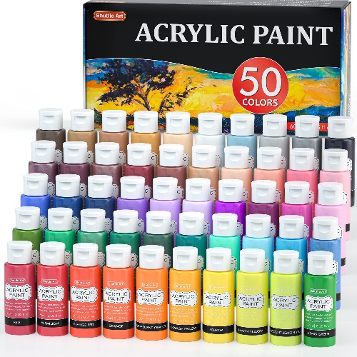 Acrylverf, Shuttle Art 50 kleuren 56 gram/60 ml set met acrylverf, rijk gepigmenteerd, waterbestendig, hoogwaardige acrylverf voor kunstenaars, beginners en kinderen op canvas, stenen, hout, keramiek en stoffen