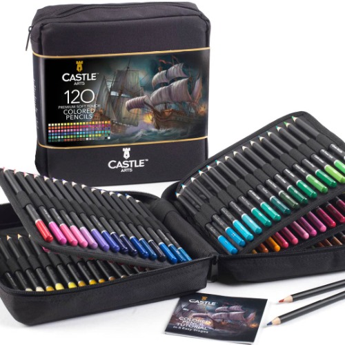 Castle Art Supplies 120 kleurpotloden Set met ritssluiting | Kwaliteit Soft Core Gekleurde Leads voor Volwassen Artiesten, Professionals en Colourists | In nette, sterke draagtas met ritssluiting