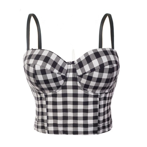 Casual Plaid Push Up Top - black / L