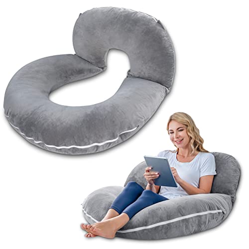 INSEN Reading Pillow, Back Pillow for Sitting in Bed for Reading, Nurse & Relax, Reading Pillow for Adults, Moms & Kids, Sit Up Pillow for Bed, Grey - Grey - Basic