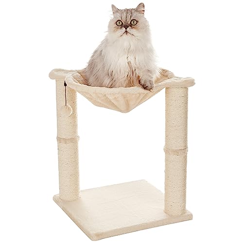Amazon Basics Cat Condo Tree Tower With Hammock Bed And Scratching Post - 16 x 20 x 16 Inches, Beige