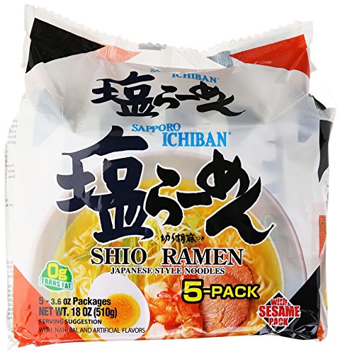 Sapporo Ichiban Instant Bag Shio Ramen Noodles, 3.6 Ounce, (Pack of 5) by Sapporo Ichiban
