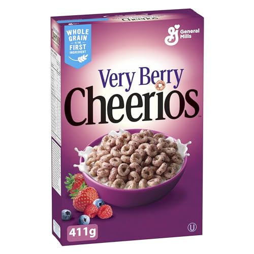 CHEERIOS Naturally Flavoured Very Berry Cereal Box, No Artificial Colours, No Artificial Flavours, Whole Grain is the First Ingredient, Flavoured with Real Fruit, 411 Grams Package of Cereal