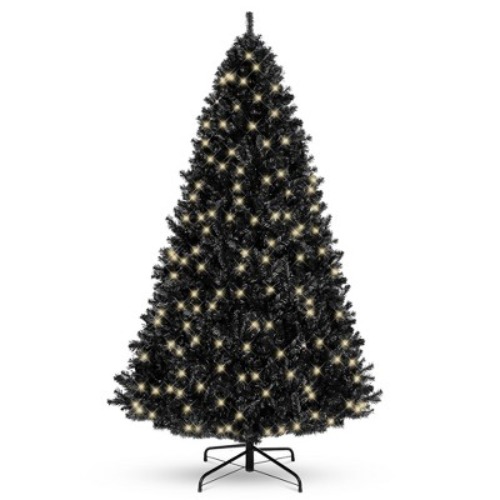 Best Choice Products 7.5ft Pre-Lit Black Christmas Tree, Artificial Holiday Decoration w/ 1,350 Branch Tips, 550 Lights