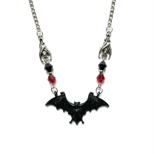 Dark Gothic Bat Necklace - Black
