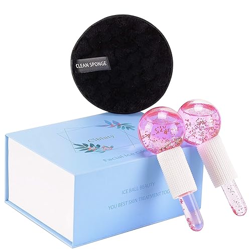 CIBLUTY Facial Ice beauty ball- 2PC Globes Pink Facial Roller for Cold or Hot Skin Massagers Globe Durable Quartz Glass for Face and Eye Rollers Reduce Puffiness - Pink