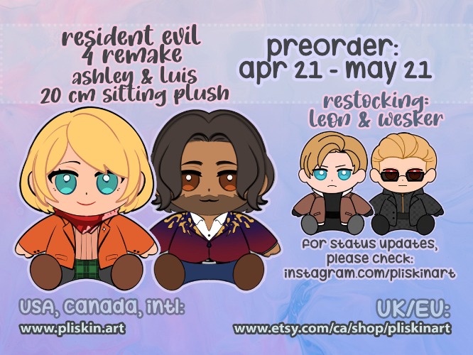 [Preorder] RE4R Ashley and Luis, Restocking Leon and Wesker 20 cm Seated Plush | Leon