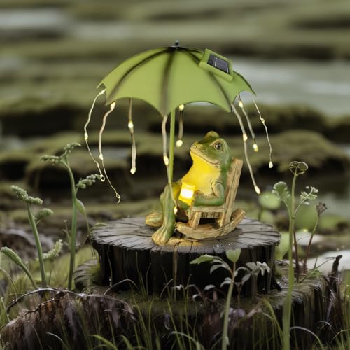 Yiilead Frog Garden Statue, Solar Garden Frog Decor, Fairy Garden Accessories Outdoor Figurine Lights, Art Housewarming Gift for Patio,Yard,Lawn Ornament,Halloween Decorations