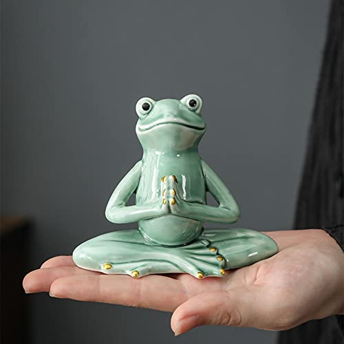 OwMell Ceramic Zen Frog Decor, Ceramic Yoga Pose Meditation Frog Staute for Home Zen Decoration - Prayer - Prayer