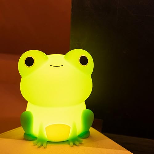 Cute Frog Night Night for Kids, Color Changeable Soft Silicone Sleeping Night Lamp for Nursery, Dimmable Timer Rechargeable Colorful Baby's Light Room Decor Children Gifts - Funny Frog Night Light