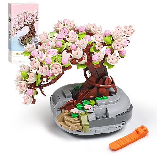 HIGH GODO Cherry Blossom Tree Plant Sets, Mini Botanical Collection & Flower Bouquet Building Kit Gift for Adults Teens 8+ Kids; Room Or Home Decor (426 Pieces) - No Compatible Classic Bricks - Cherry Blossom Tree