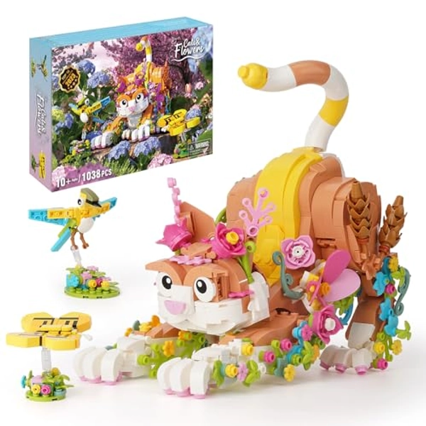 JOJO&Peach Creator 3 in 1 Flower and Cat Animal Toy Building Set, STEM Toy for Kids 10-12, Collectible Building Toy, Creative Gifts for Kids & Adults, Boys & Girls Age10 11 12+(1038 Pieces)