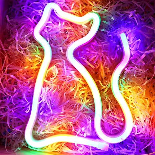 LED Cat Neon Signs Lights Wall Decor,Battery or USB Operated for Room,Wall Decor Table LED Neon Light Sign,Decorative for Bar,Christmas,Home Party, Wedding Birthday Kids or Girls Room(Multicolor Cat) - Multicolor Cat