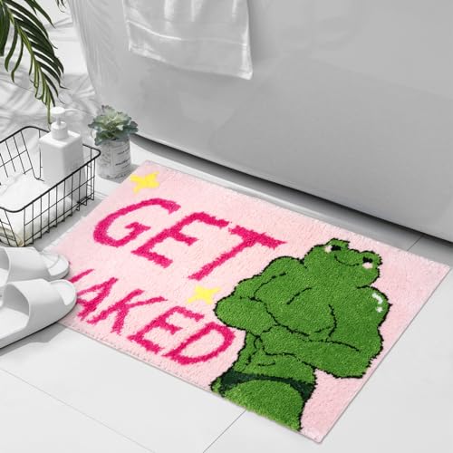 QAUJERY Bathroom Rug Mat 20×32, Cute Frog Bath Mat, Super Absorbent Non Slip Get Naked Bath Mat, Wash Bath Carpet Bathroom Mat for Shower Room Bathtub Bathroom Decor