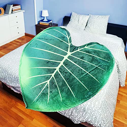 HAPSCRAFT Large Leaf Blanket Flannel Plant Blankets Soft Plush Giant Leaf Blanket Leaves Design for Bed Couch and Sofa Leaf Blanket Throw Green Leaf Design Accent for Plant Lovers 62.5x86.5 inches - Green Leaf Blanket