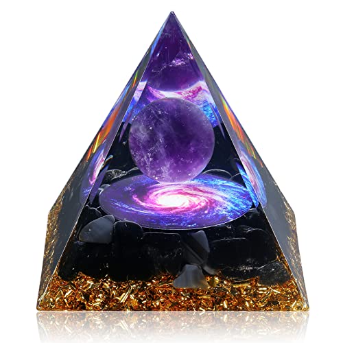 Hopeseed Orgone Pyramid for Positive Energy, Orgonite Amethyst&Obsidian Healing Crystal Pyramids for Reduce Stress Chakra Reiki Healing Meditation Attracts Lucky and Success - Amethyst&obsidian-a