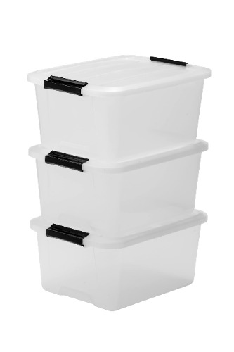 Iris Ohyama, Storage boxes, Lids with clip handle, Stackable, 15L / 3Pack