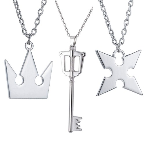 3pcs Kingdom Hearts Sora Crown & Roxas Cross Necklaces