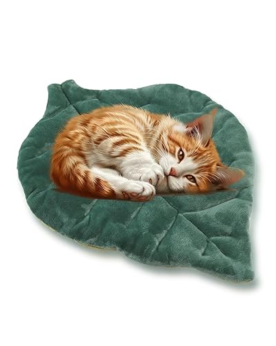 Cat Mat Self Warming Cat Bed 66x50CM Leaf Shaped Cotton Soft Warm Pet Pad Blanket for Indoor Bed Couch Sofa Floors Cat and Dog Warm Mattress (Green) - 66L x 50W x 3H cm - Green