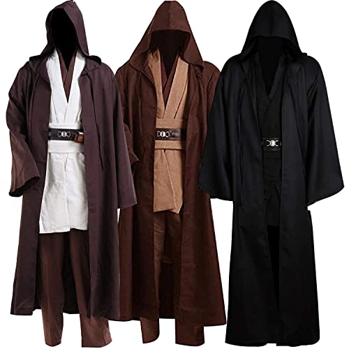 Laku Tunic Costume Men's Tunic Hooded Robe Full Set Halloween Cosplay Costume Cloak Set - 3X-Large - Black