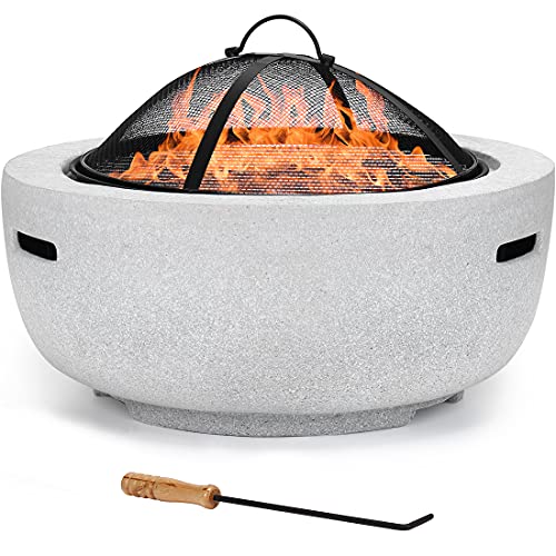 DAWOO Backyard Courtyard Garden Fireplace,Round MgO Fire Pit,BBQ Firepit with Spark Guard,Very Suitable for Your Backyard, Outdoor Entertainment, Bonfire pit, Camping. (Height 25cm) - Height 25cm
