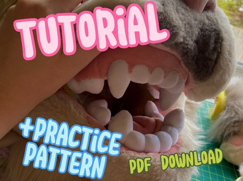 Plush Fursuit jaw set, teeth with gums tutorial and practice pattern **PDF**