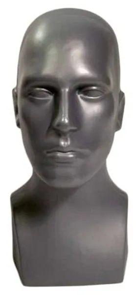 15" Tall Male Mannequin Head Durable Plastic Grey (50013)