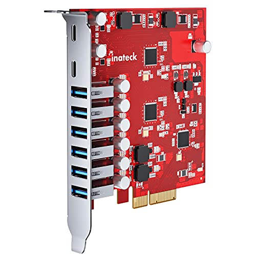 Inateck PCIe to USB 3.2 Gen 2 Extension Card with 16 Gbps Bandwidth, 6 USB Type-A and 2 USB Type-C Ports, RedComets U22 - Red
