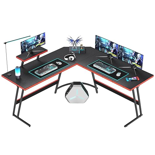 Homall L Shaped Gaming Desk Computer Corner Desk PC Gaming Desk Table with Large Monitor Riser Stand for Home Office Sturdy Writing Workstation (Black, 57 Inch) - Black - 57 Inch
