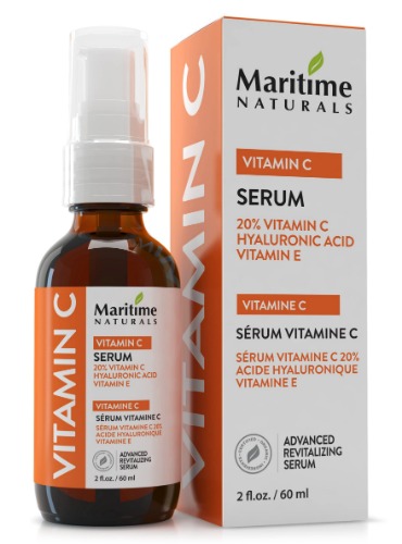 Maritime Naturals Vitamin C Serum with Hyaluronic Acid, Aloe & Vitamin E – Effective, Organic Face Care - 60 ml, Born in Nova Scotia, Canada - 