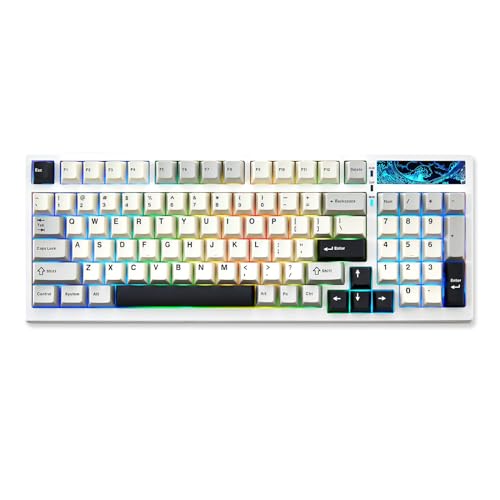 YUNZII YZ98 Gasket Mechanical Keyboard 99 Key Hot Swappable BT5.0/2.4G/USB-C Wireless Gaming with 5-Layer Sound Padding NKRO 98% Layout with RGB for Linux/Win/Mac(Milk Switch, White) - Milk Switch - White