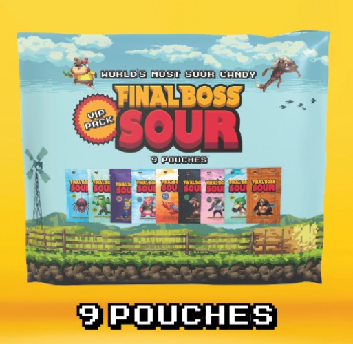 Final Boss VIP Sampler Pack - Sour Candy - 18 Pouches of Sour Strawberries, Blueberries, and Cranberries - 3 Level Sour Challenge - (9-Pack)