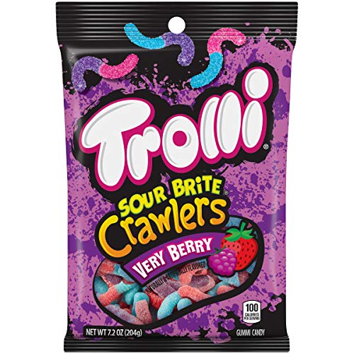 Trolli Sour Brite Crawlers Candy, Very Berry Flavored Sour Gummy Worms, 7.2 Ounce - Very Berry - 7.2oz, Pack of 1