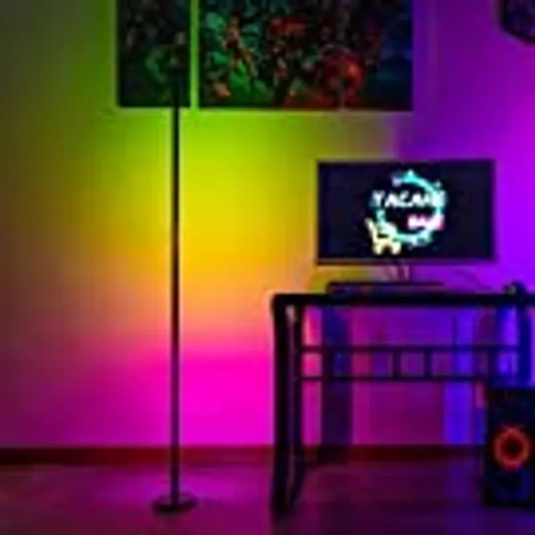 TACAHE RGB Corner Floor Lamp - Color Changing Mood Lighting, Dimmable LED Tall Standing Lamp with Remote, Atmosphere Night Light for Gaming Room, 20W 58" - Black