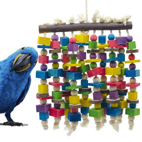 Deloky Large Bird Parrot Chewing Toy - Multicolored Natural Wooden Blocks Bird Parrot Tearing Toys Suggested for Large Macaws cokatoos,African Grey and a Variety of Amazon Parrots(15.7" X 9.8") - Colorful
