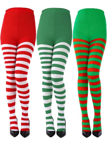 Sumind 3 Pairs Christmas Striped Tights Full Length Tights Thigh High Stocking for Christmas Costume Accessory - 3 Colors C