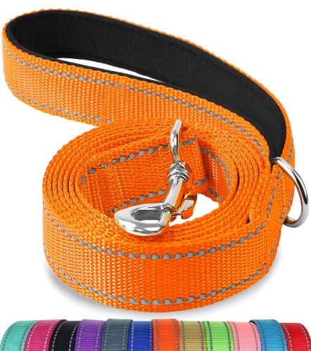 Joytale Double-Sided Reflective Dog Leash, 6 FT/5FT/4 FT, Padded Handle Nylon Dogs Leashes for Walking, Training Lead for Medium & Large Dogs, Orange, 6FT - 6 ft Standard(Pack of 1) Orange