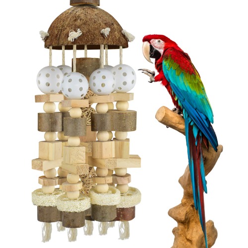 KATUMO Bird Parrot Toy, Large Parrot Toy Natural Wooden Blocks Bird Chewing Toy Parrot Cage Bite Toy Suits for African Grey Cockatoos Amazon Parrots Ect Large Medium Parrot Birds - 