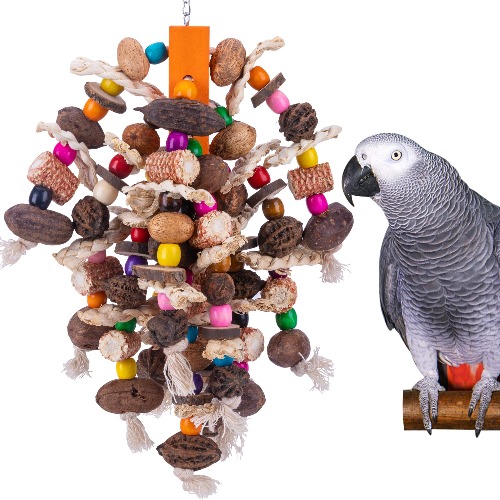 Deloky Large Parrot Bird Chewing Toys-Natural Nuts Corn Parrot Tearing Toy-Wooden Bird Cage Toy for African Grey,Macaws Cokatoos,Amazon Parrots and Other Large Birds - Nut corn toy
