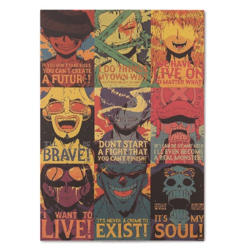 Japanese Anime Poster One Piece Poster Motivational Quotes Retro Luffy Zoro Nami Sanji Chopper Brook Usopp Robin Anime Wall Decor One Piece Anime Poster Print Cheap Posters Under 10 Dollars - One Piece 1